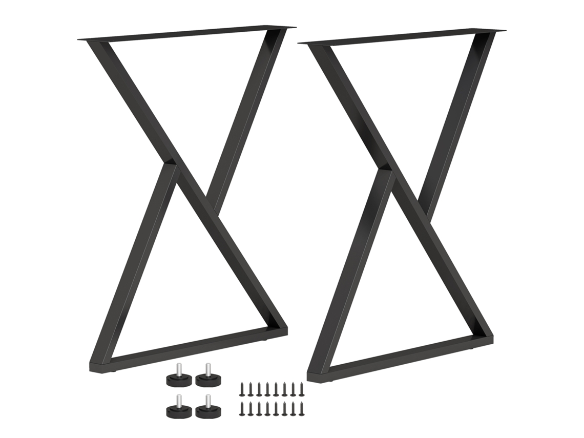Pieds De Table En Acier, 60 X 72 Cm, Lot De 2 Pieds De Bureau En Forme X Avec Patins Réglables Et Vis, Noir