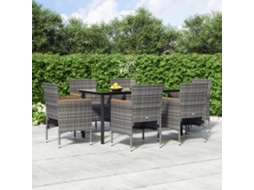 Vidaxl 7 Pcs Conjunto De Jantar P/ Jardim C/ Almofadões Cinza E Preto
