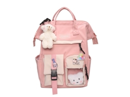 Mochila Kawaii Com Acessórios, Pin Bonito, Capacidade Grande Para Menina Escolar, Mochila Resistente À Água, Cor Rosa
