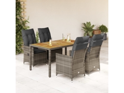 Vidaxl 5 Pcs Conjunto De Jantar P/ Jardim C/ Almofadões Vime Pe Cinza