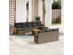Vidaxl 11 Pcs Conjunto Sofás De Jardim C/ Almofadões Vime Pe Cinzento