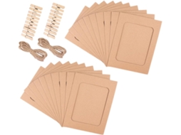 Conjunto 20 Porta Retratos Papelão Kraft 15 Prendedores Madeira Barbante Ideais Decoração Parede Exibição GOKOCO