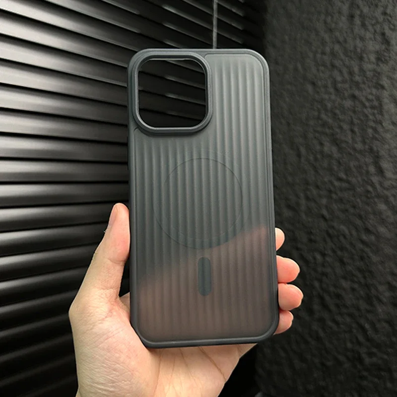 Capa Protetora Magnética Para Carregamento Sem Fio (iphone 17 Pro Preto), Com Padrão Ondulado E Resistente A Impactos.