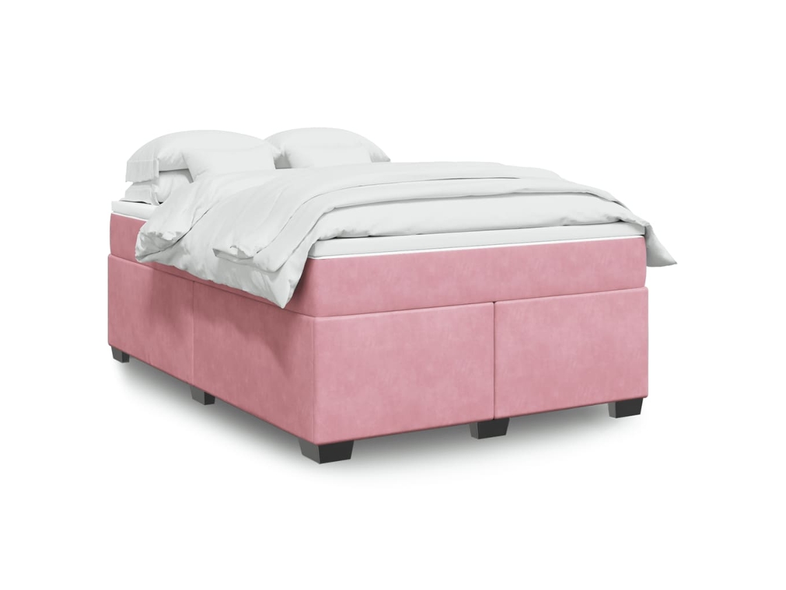 Vidaxl Cama Com Molas/colchão 140x200 Cm Veludo Rosa