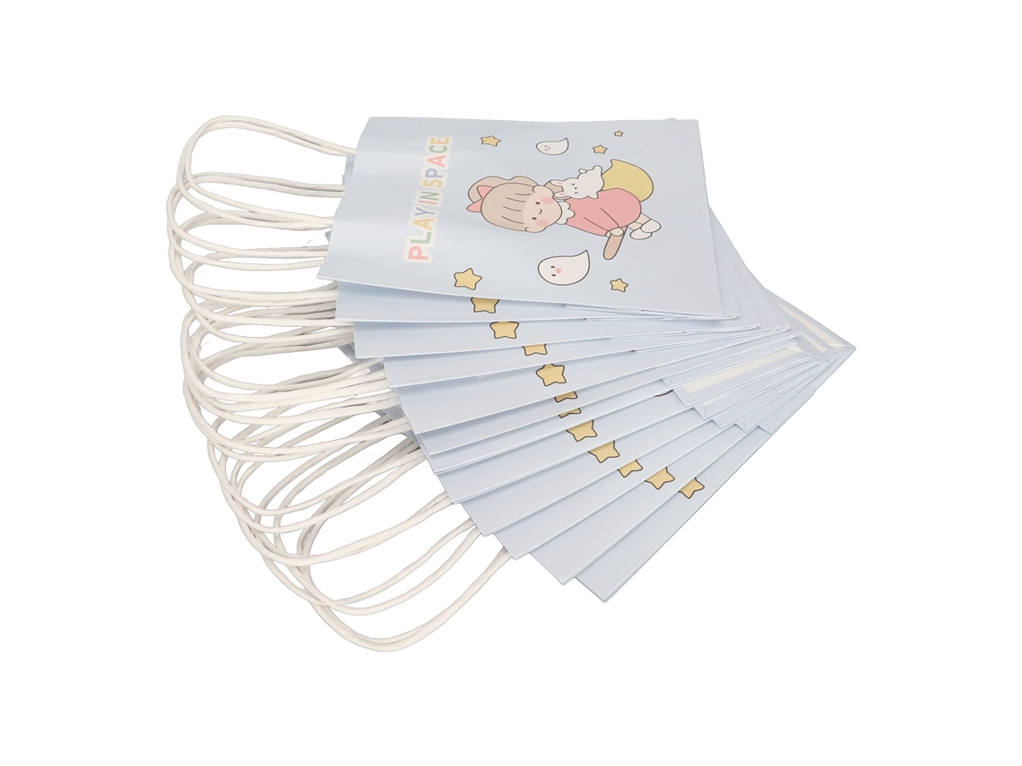 12 Bolsas De Regalo Reutilizables De Papel Kraft Blanco Con Asas, Capacidad Grande, Diseño Cartoon Para Trabajo Y Escuela Tipo 3