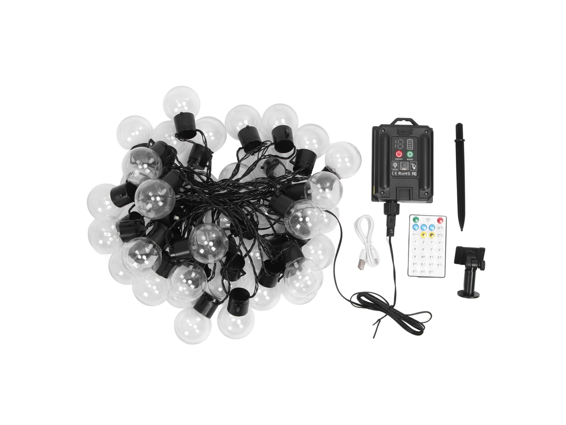 Lâmpada de Fio Solar USB 10m com 40 LEDs G50 IP65 Decorativa ao Ar Livre S/MARCA