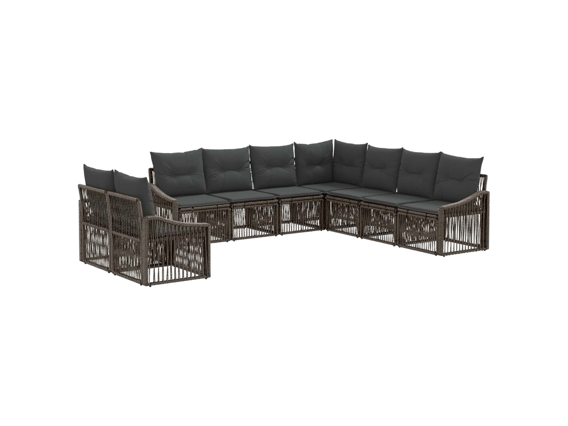 Vidaxl Conjunto De Sofá De Jardim 9 Pcs Cinzento Vime Pe