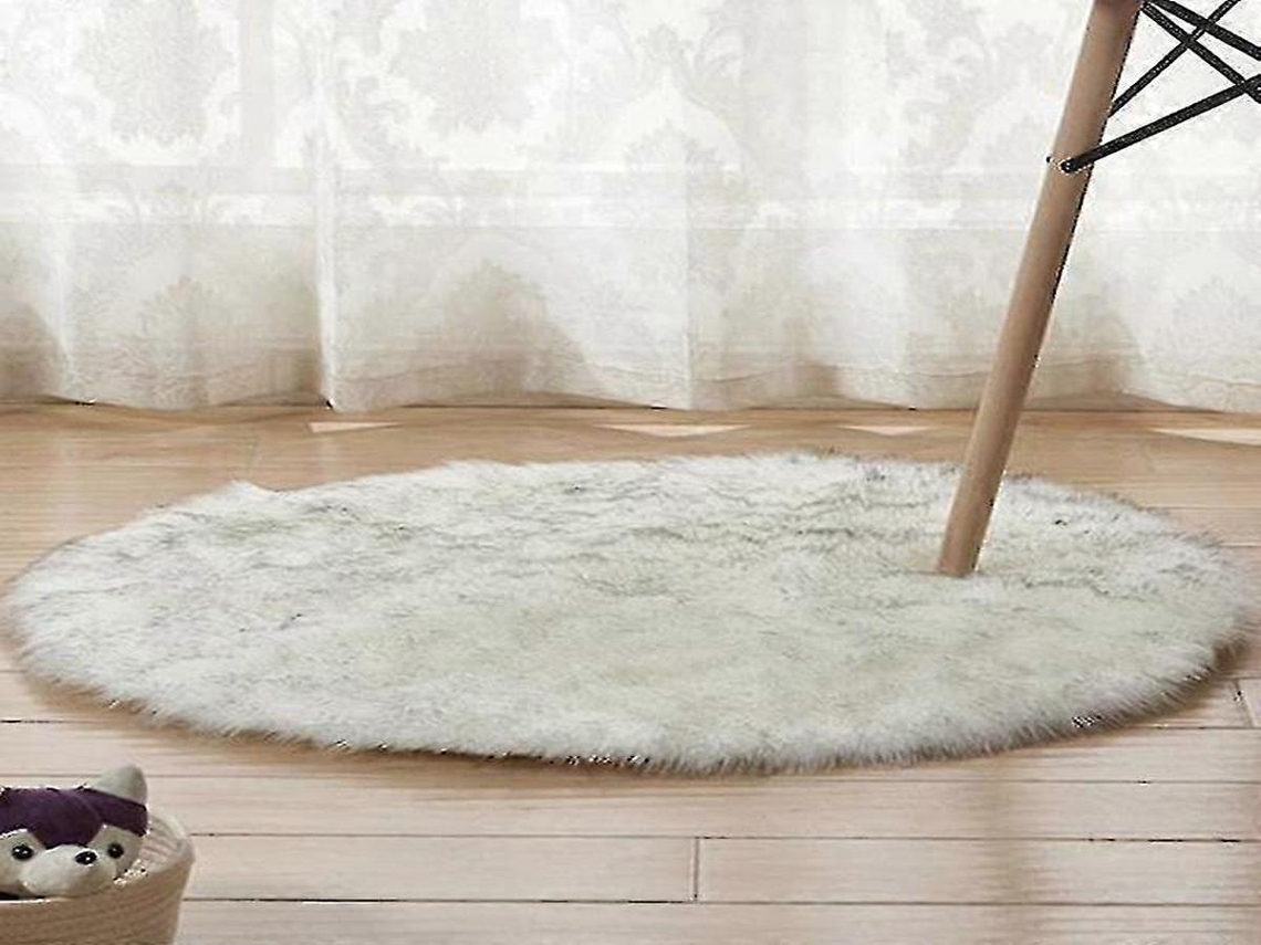 Lurelia Tapete Redondo Infantil Lavável Macio Fofo Fibra Acrílica Lã Artificial Branco Cinza Sala Quarto R083