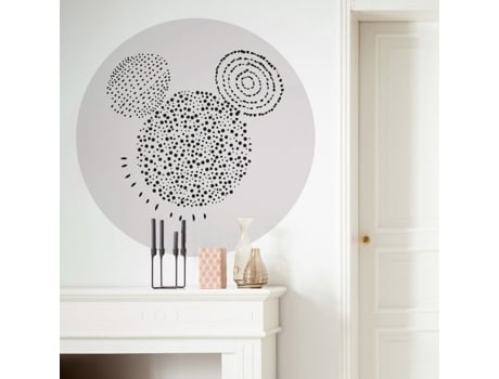 Papel De Parede Fotográfico Komar 125 X 125 Cm Disney Dot Mickey Stipple Art Preto, Cinza Autoadesivo Gigante Quadrinhos 1 Peça