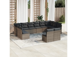 Vidaxl 12 Pcs Conjunto De Sofás Jardim C/ Almofadões Vime Pe Cinzento