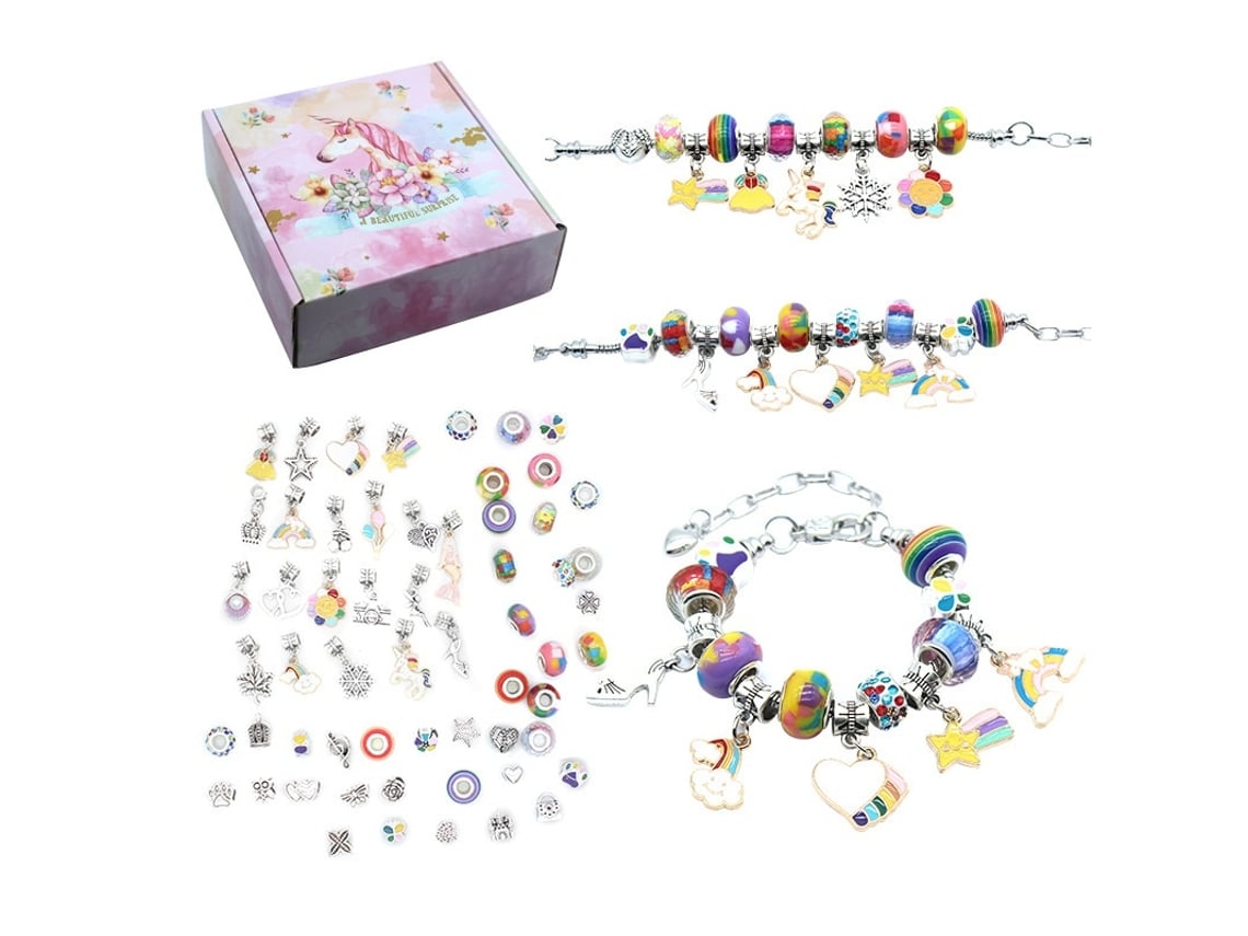 Kit Diy Para Criar Pulseiras Com Contas E Correntes, 63 Peças Elysve