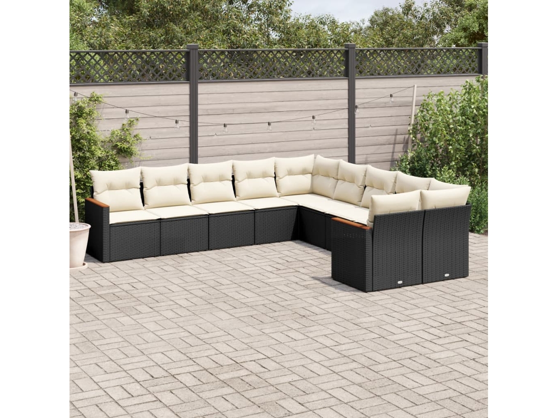 Vidaxl 10 Pcs Conjunto Sofás de Jardim C/ Almofadões Vime Pe Preto