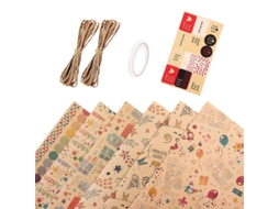 Papel De Embalagem Kraft Ecológico Resistente Padrão De Notas Musicais E Desenhos Animados Para Presentes 50x70cm Com Corda E Adesivos 8