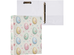 Pasta de 3 Argolas para Papel Tamanho Carta , Lindas Estampas Ovos Páscoa com Prancheta, Pranc (27,9 X 21,6 Cm)