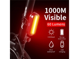 West Biking Lanterna Traseira 60lm 1000m Usb 360° 6 Modos Flash Advertência Ip Mountain Bike Noturno Ar Livre