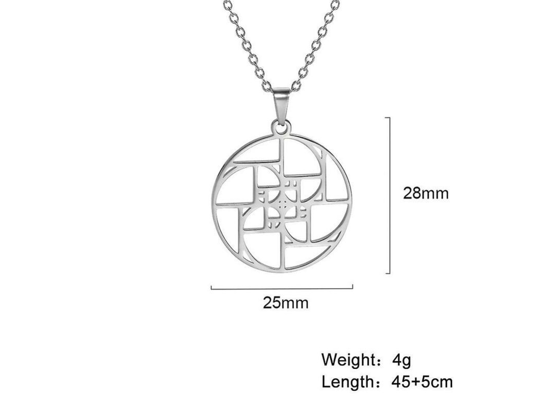 2026 colgante de Espiral Fibonacci Triángulo Oro Proporción Geométrico Acero Inoxidable Collar Mujer Joyería 45 50cm um Cor de Aço