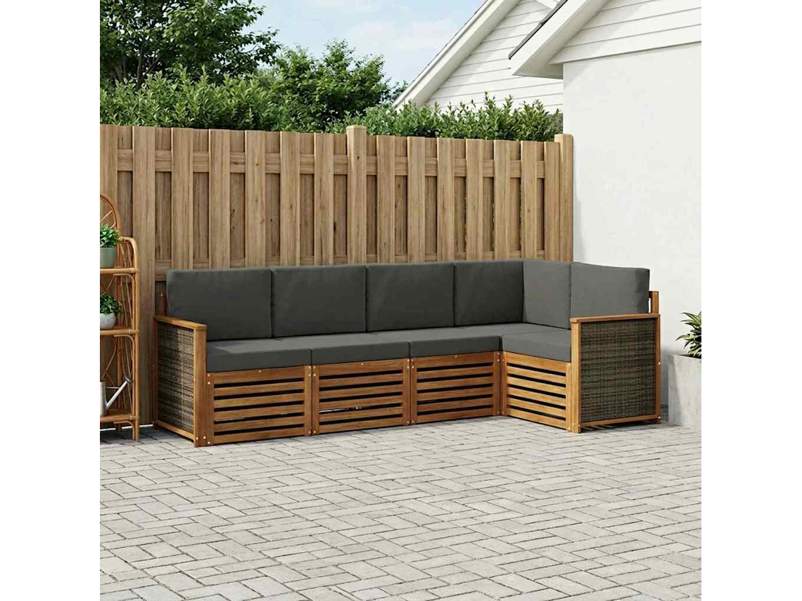 Vidaxl Conjunto De Sofá Sectional 6 Pcs Natural E Antracite