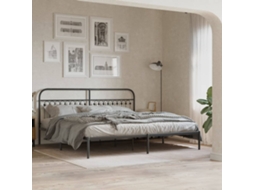 Cama De Casal | Camas Para Quarto | Estrutura De Cama Com Cabeceira 193x203 Cm Metal Preto