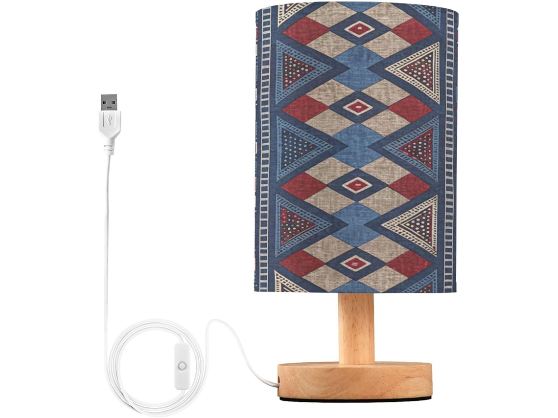 Abajur De Cabeceira Com Estampa Étnica Para Quarto, Portas De Carregegamento Usb C, Luminária De Mesa Cabeceira, Luminária
