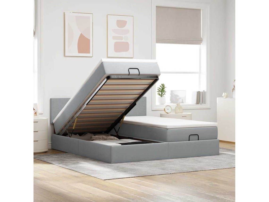 Vidaxl Estrutura De Cama Otomana Com Colchões Tecido Cinzento Claro