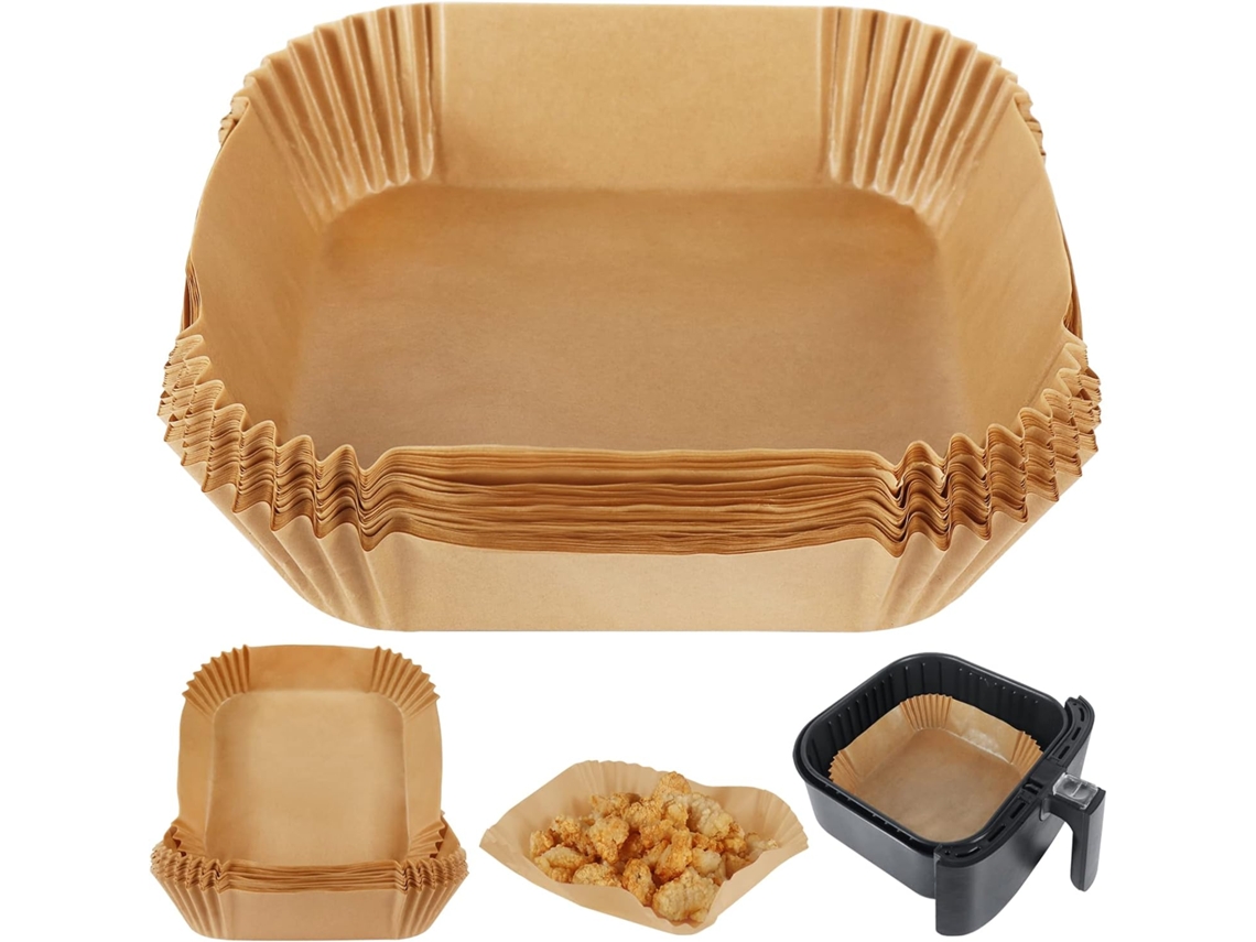 Papel Para Fritar Fritadeira A Ar, 50 Unidades Quadradas, Descartáveis, Resistentes À Gordura E Compatíveis Com Ar.