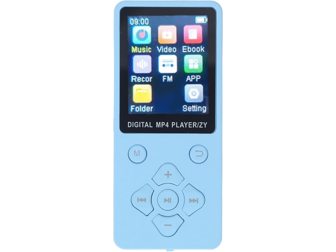 Reprodutor de MP4/MP3, tela de 1,8 polegadas, display colorido, áudio 5.0, som HiFi, compatível com FLAC, para ambientes (azul)