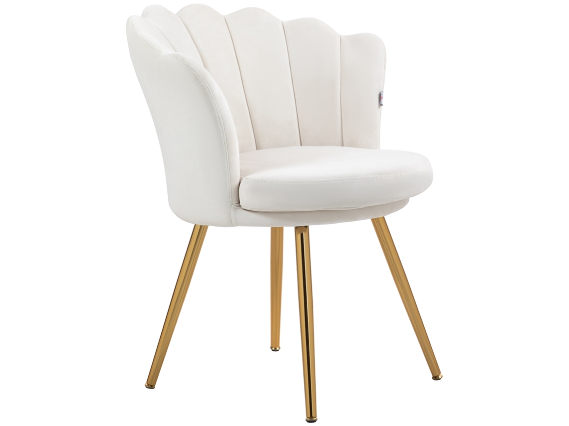 Poltrona Concha Veludo Com Pernas Metal, Creme Dourado