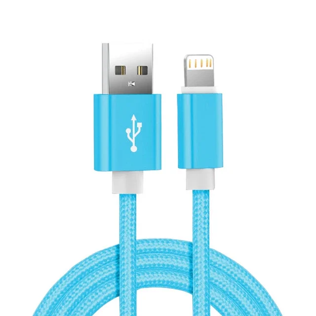 Cabo Usb Trançado Em Nylon Metálico (azul, 1,5 M) Para Carregamento De Iphone, Compatível Com Carregamento Rápido E Transferência De Dados.