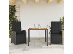 Vidaxl 3 Pcs Conjunto De Bistrô Com Almofadões Vime Pe Preto