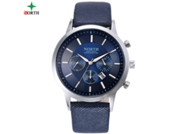 Reloj Analógico De Cuarzo Impermeable 30m Con Correa De Cuero Azul