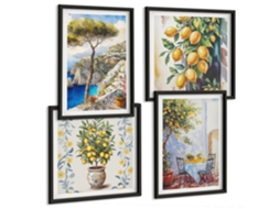 Pinturas Murais Modernas Boho Minimalista Pedras Moldura Branca Fotos Para O Escritório Espelharte (conjunto De 4 Imagens)