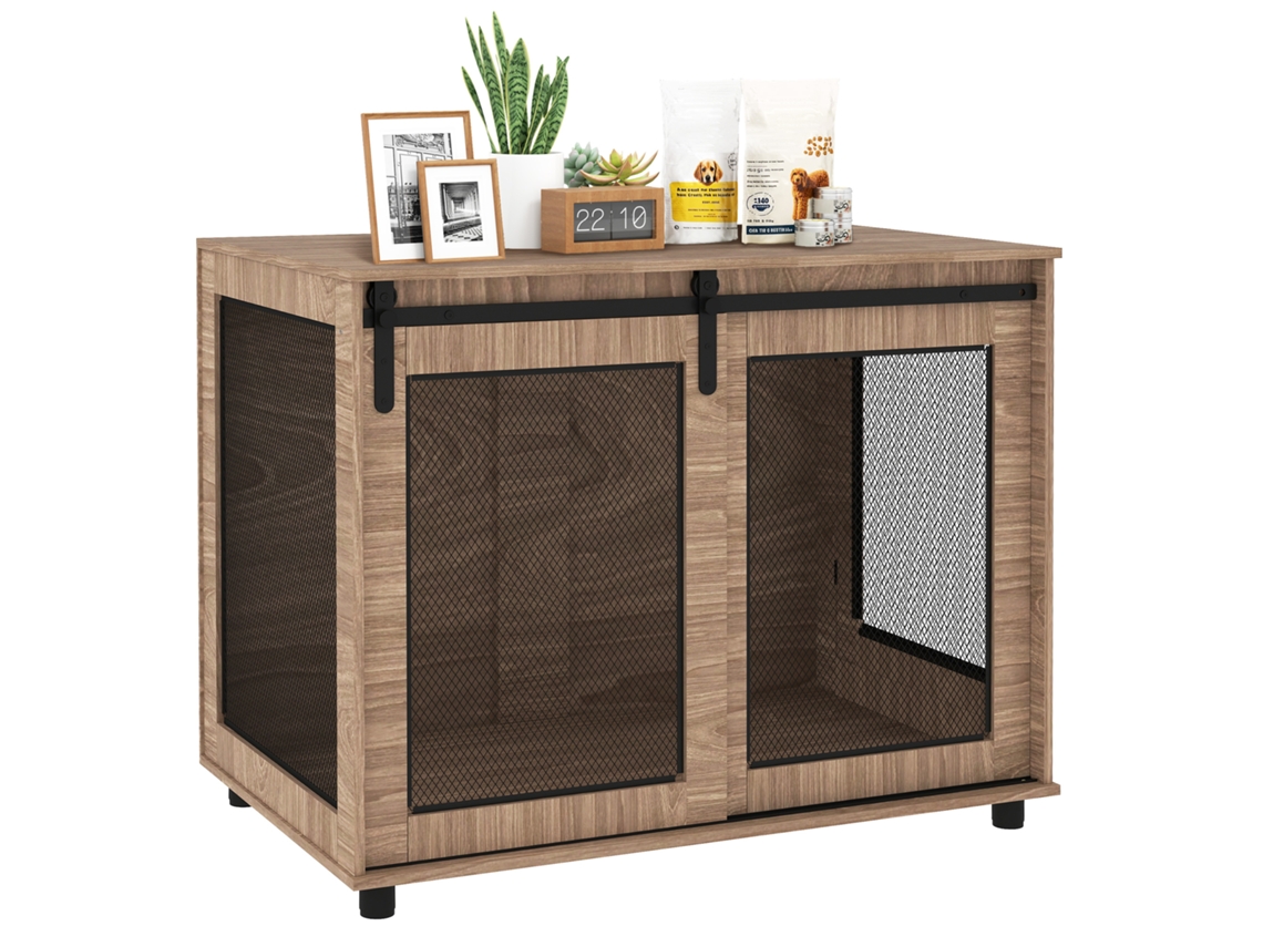 Caixa para Cães, Caixa de Transporte para Cães, Caixa de Retiro para Pets, Portas Trancáveis, 98 X 60 X 78 Cm, Marrom Claro Ge