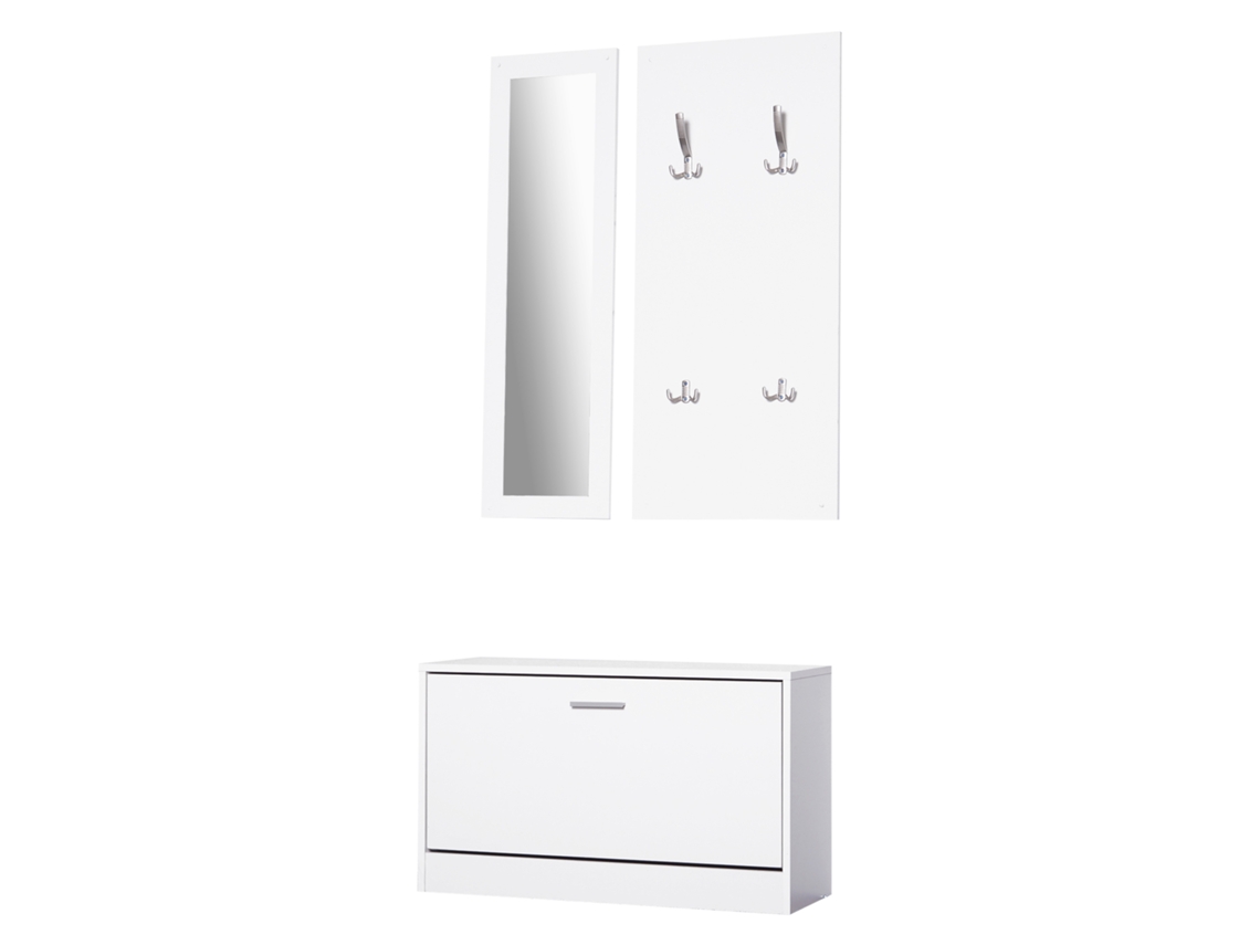 Móvel de entrada com 3 peças, cabide, espelho e sapateira 80x27x46,5cm branco S/MARCA