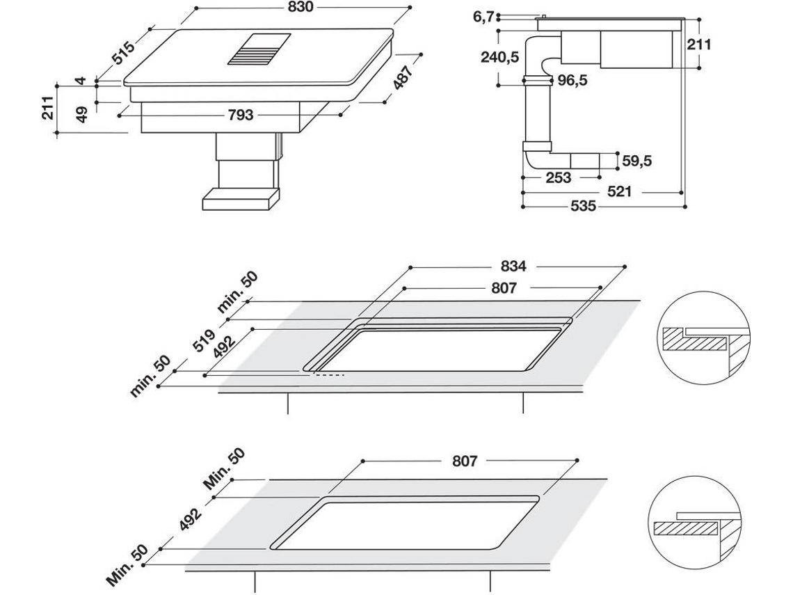 Placa de Indu��o com Exaustor WHIRLPOOL WVH 92 K/1 (El�trica - 83 cm - Preto)