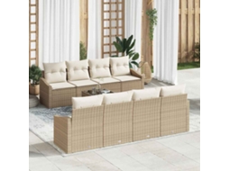 Vidaxl Conjunto De Sofás Com Almofada 9 Pcs Bege E Creme Vime Pe