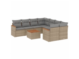 Conjunto de 9 sofás de jardim com almofadões Vime Pe Bege Misturado MAISON EXCLUSIVE