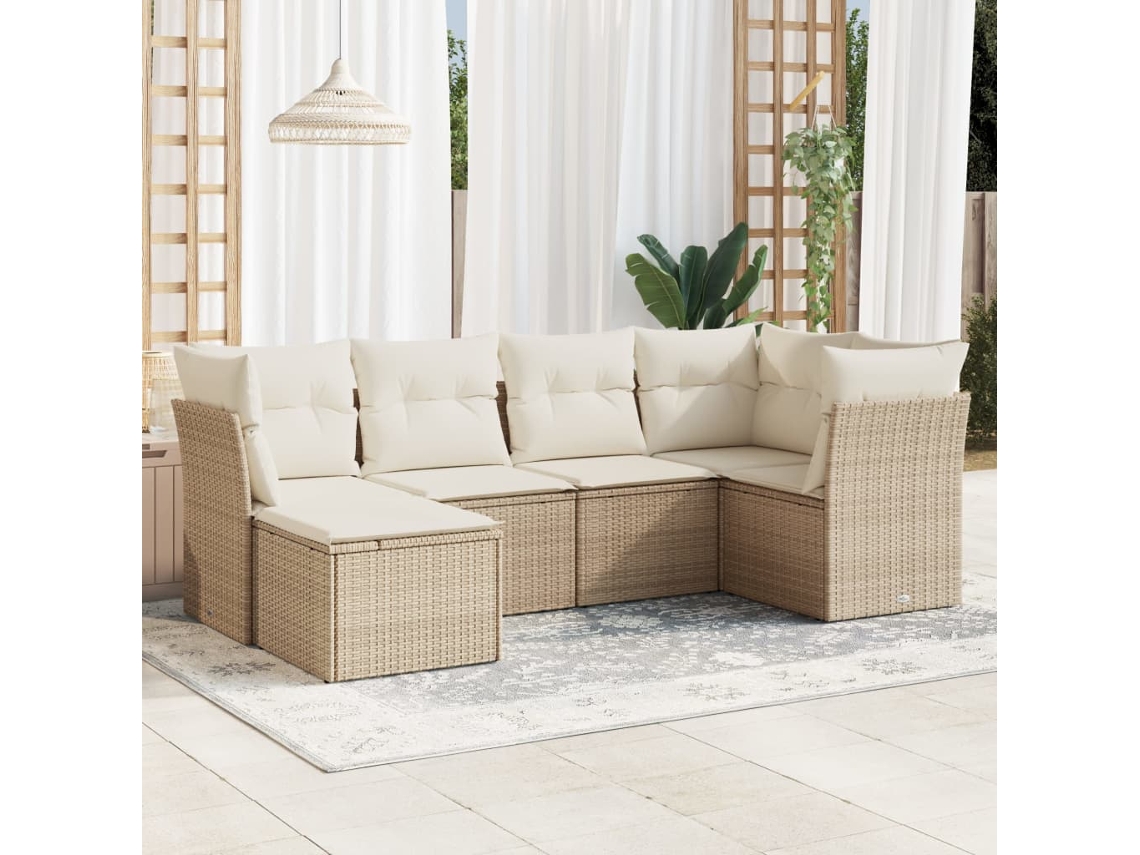 Vidaxl 6 Pcs Conjunto De Sofás P/ Jardim Com Almofadões Vime Pe Bege