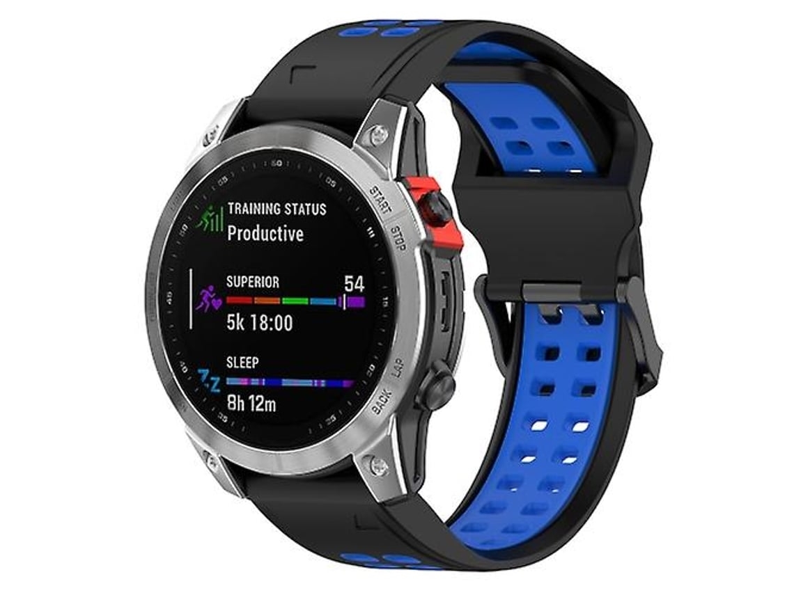 Pulseira De Relógio Garmin Fenix 7s/ 6s/ 5s, Silicone Bicolor, Chenille Preta E Azul, Acabamento Moderno