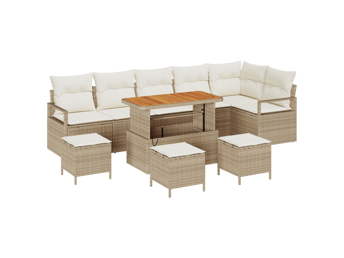 Conjunto 10 Conjunto De Sofá De Jardim Vidaxl Bege Vime Pe (110 X 55 X 71 Cm)