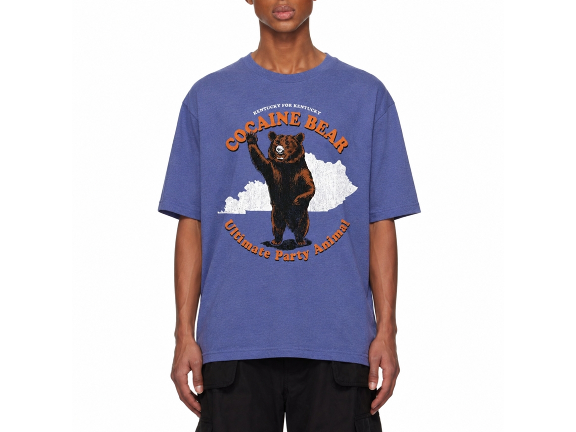 Rockinstone Cocaine Bear Touristy Party Animal Heather Royal Adult T-shirt Size:l