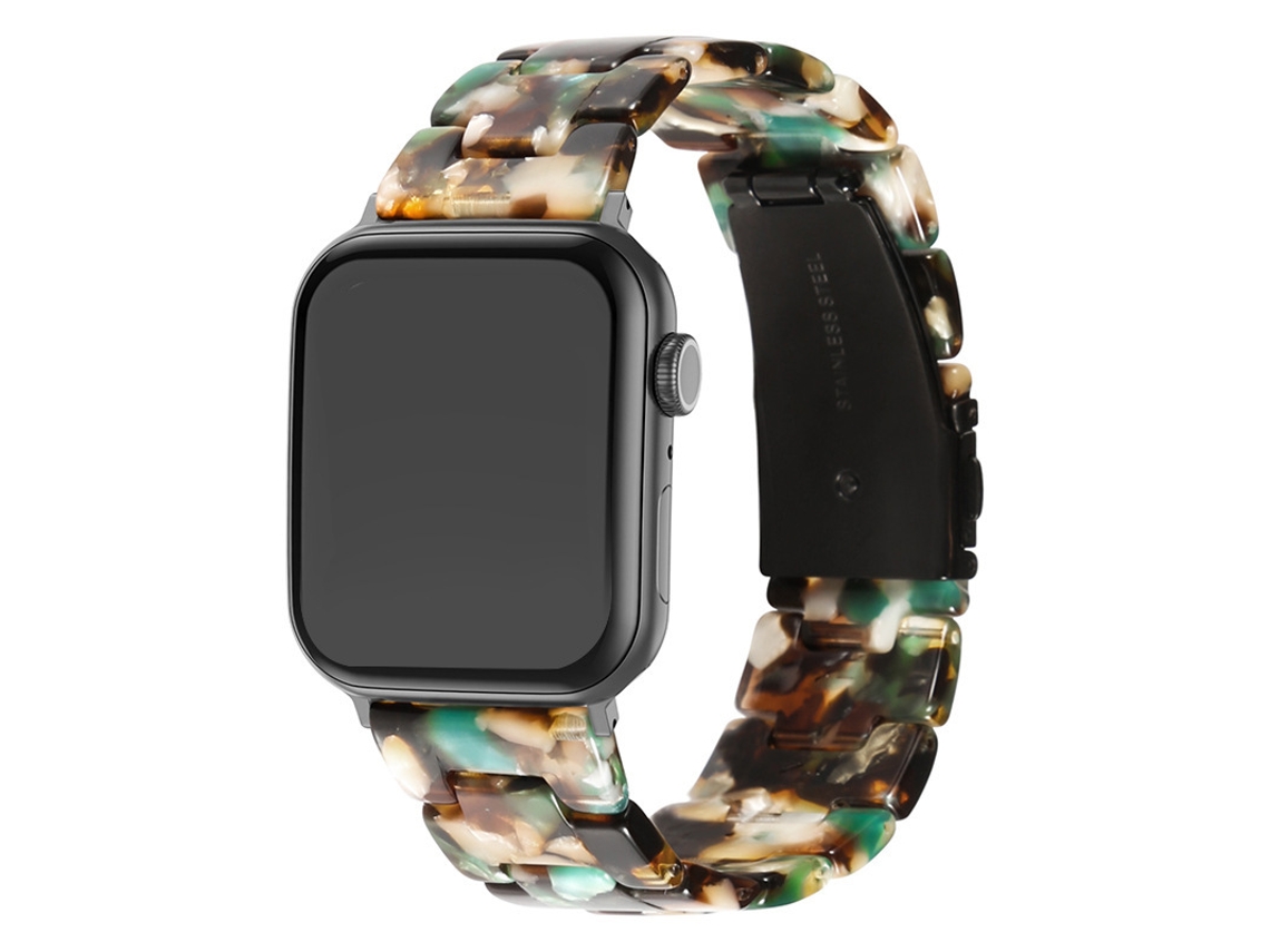 Pulseira De Resina Com Flor Azul E Cerâmica Transparente Para Apple Watch Series 10 11 42mm, Samsung Galaxy Watch7 E