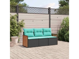 Vidaxl Conjunto De Sofá De Jardim De 3 Peças Com Almofadas Em Rattan Sintético Preto