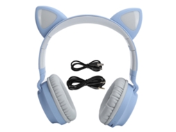 Fone De Ouvido Cat Ear Com Luz Led 3d Bluetooth 5.0 Plegável Com Microfone Cinza Azul