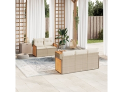 Vidaxl 6 Pcs Conjunto De Sofás P/ Jardim Com Almofadões Vime Pe Bege