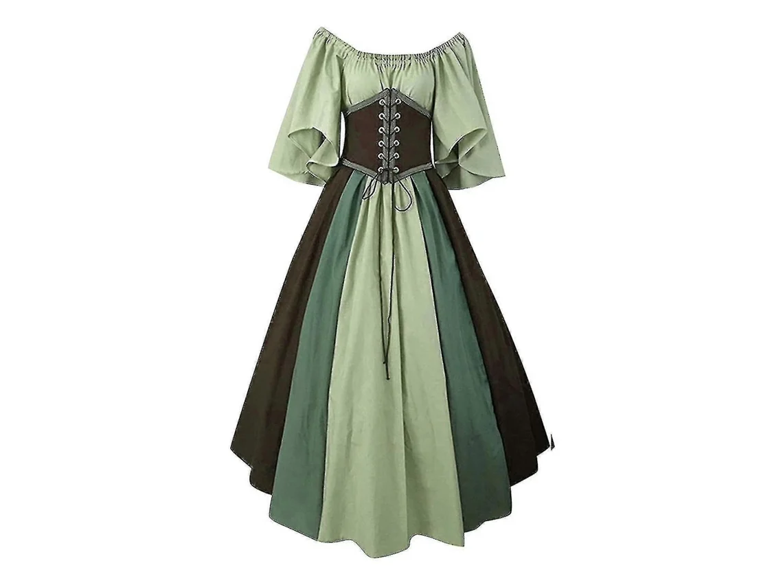 Vestuário Medieval Feminino Vestido Gótico Manga Curta Festa Baile Retro