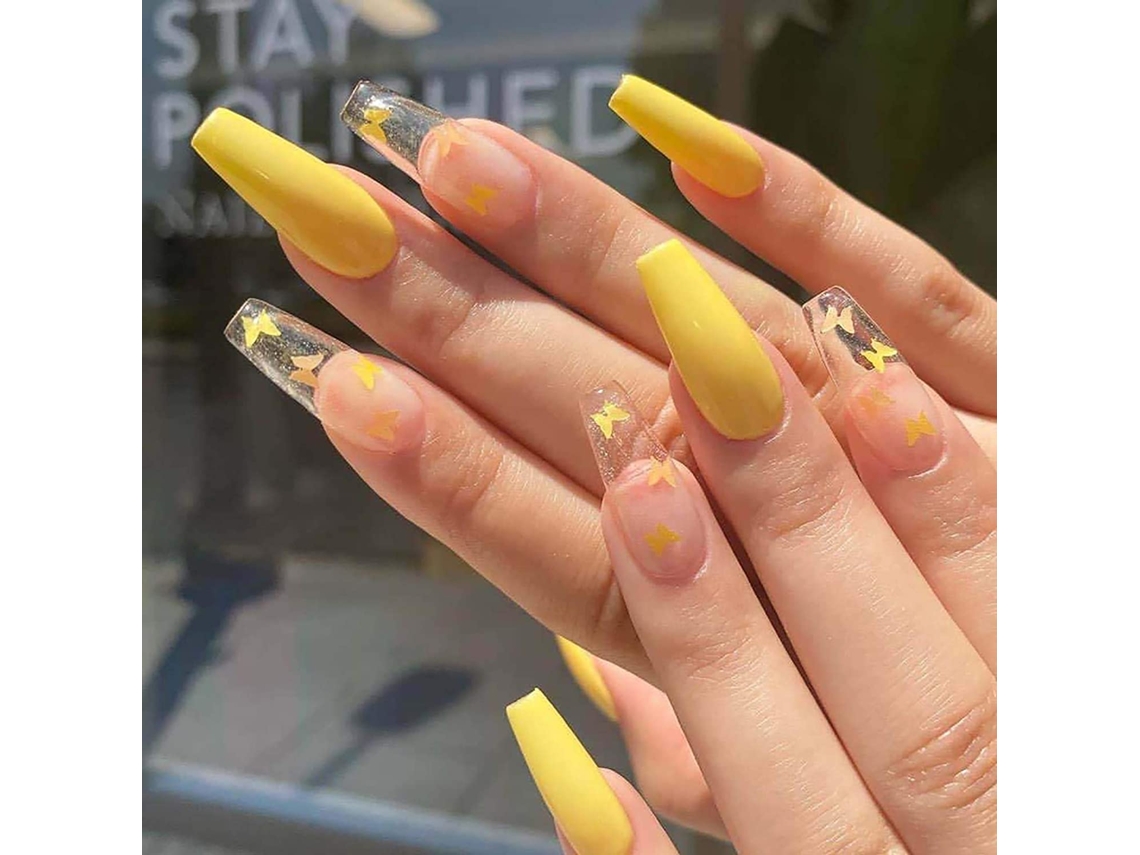 Conjunto de 24 Peças de Tips em Estilo Bailarina Modelo Jp1600B7 com Borboletas Amarelas Geléia Incluída AURUM