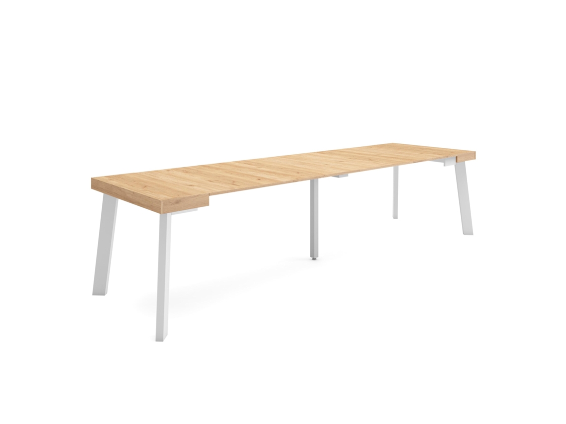 Mesa Consola Extensível, 302x90x73cm, Para 14 Pessoas, Pés De Madeira, Carvalho