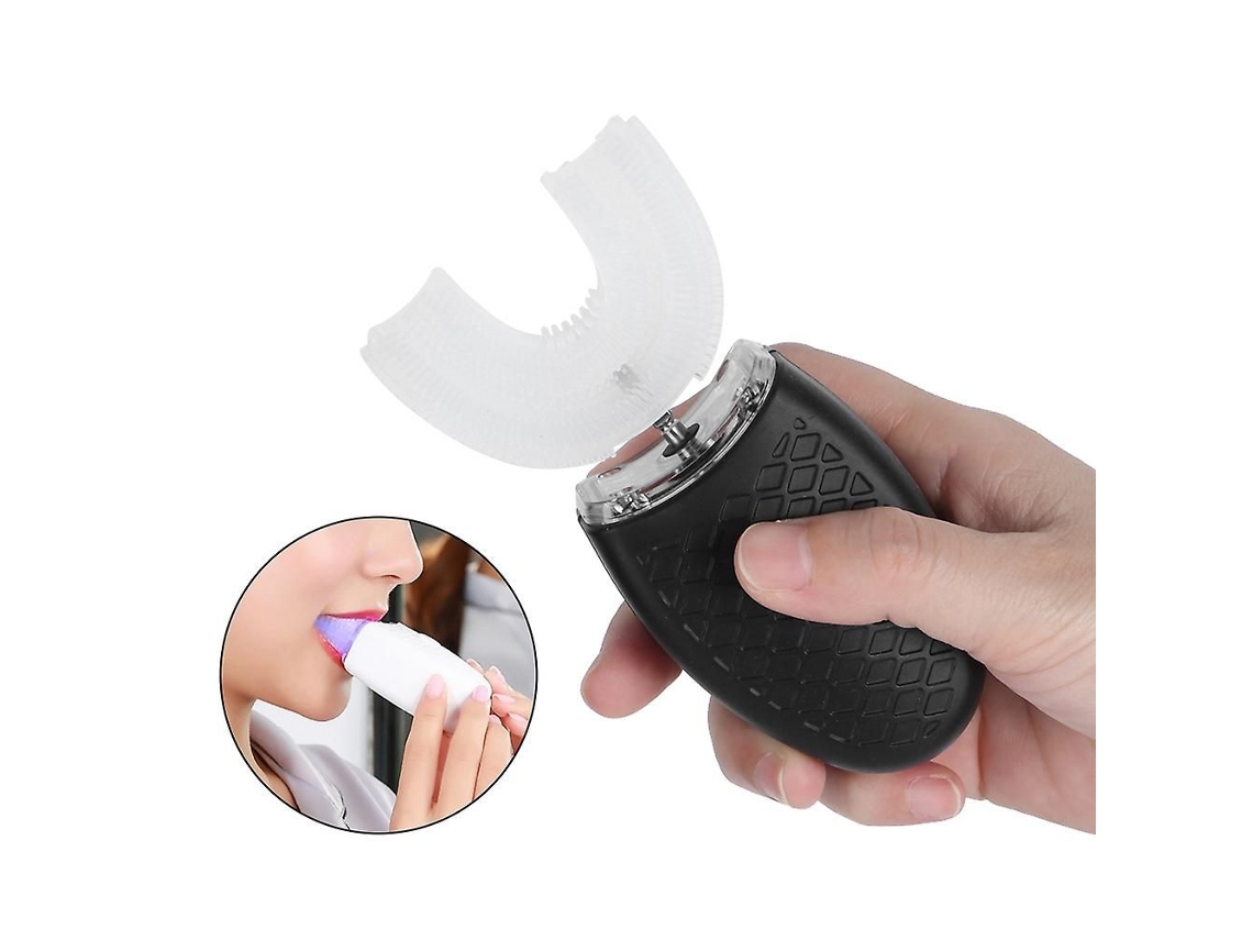 Escova de Dentes Elétrica Ultrassônica Recarregável Silicone em Formato U para Uso Doméstico, com Função Cla Reamento Dental GOKOCO (preta)
