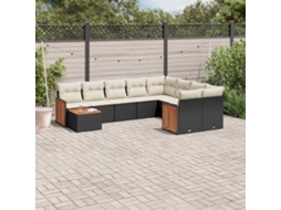 Vidaxl 10 Pcs Conjunto Sofás De Jardim C/ Almofadões Vime Pe Preto