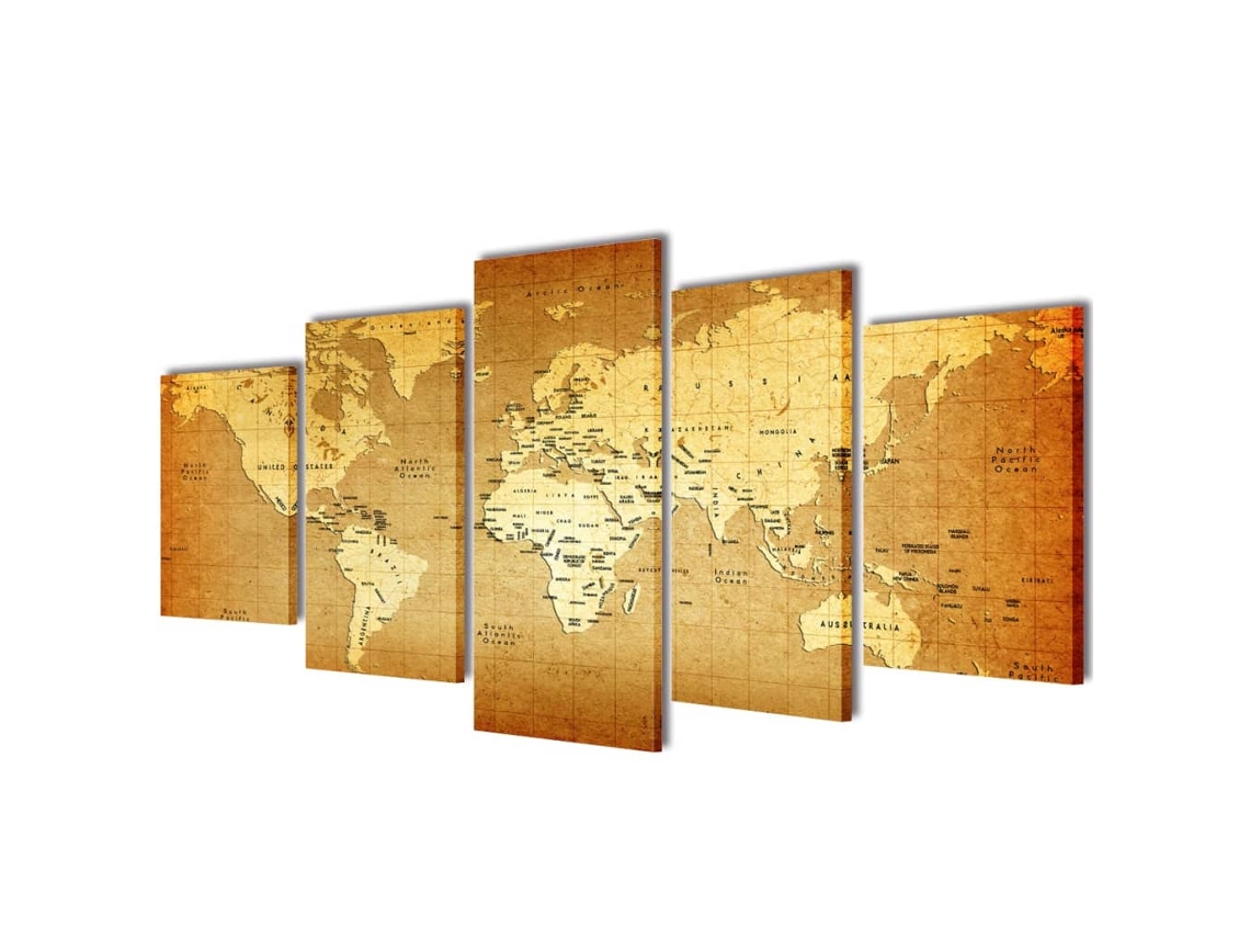 Políptico Com Impressão Do Mapa-mundo 100 X 50 Cm
